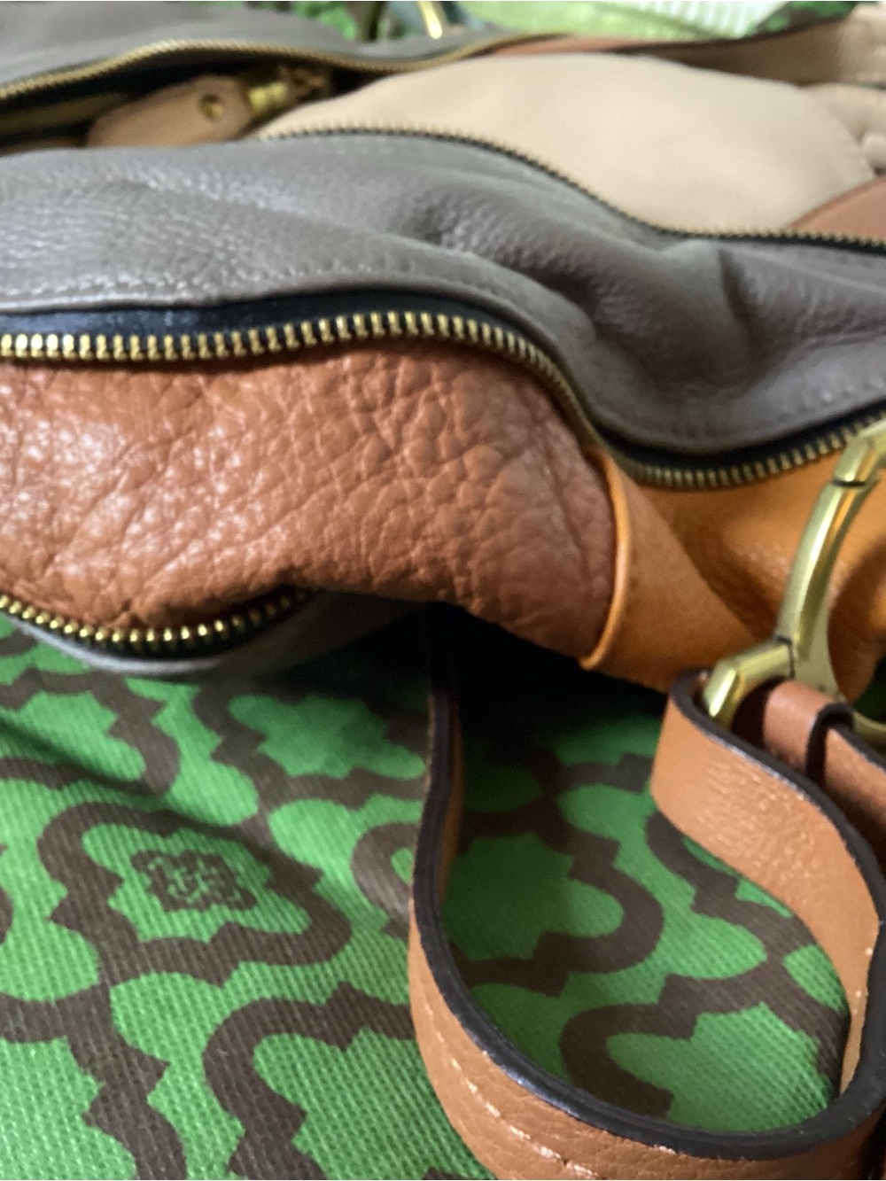orYANY “Lian” Tri-Tone Leather Satchel in Beige, Gray & Tan - Picture 11 of 12